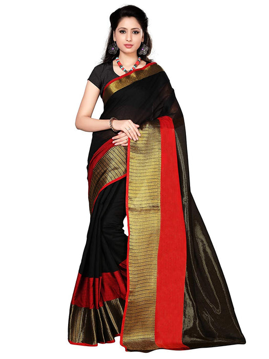 Black,Red Color Chanderi Cotton Saree only in Bigswipe