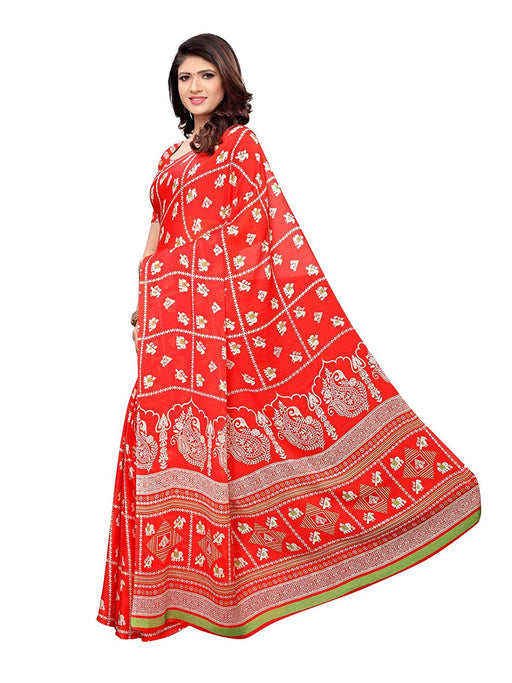 Red, Multi Color Chiffon Saree