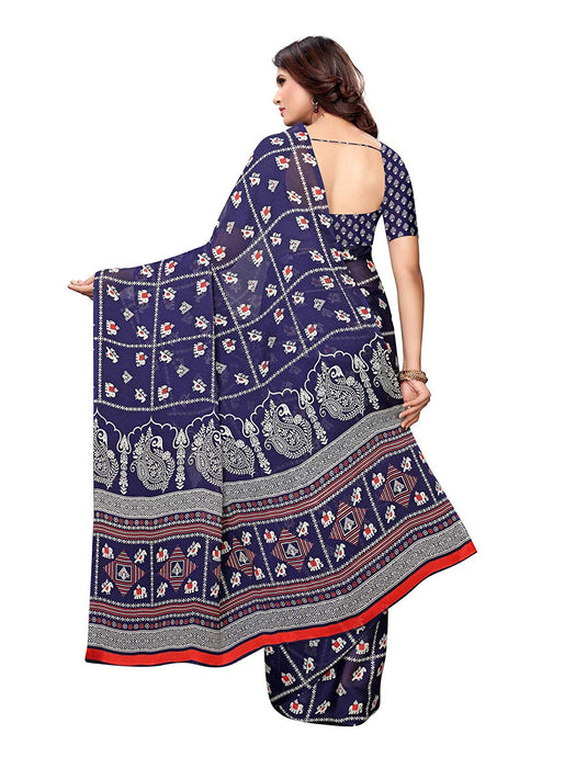 Navy Blue, Multi Color Chiffon Saree only in Bigswipe