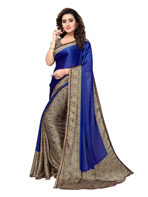 Blue, Beige, Brown Color Satin Saree only in Bigswipe