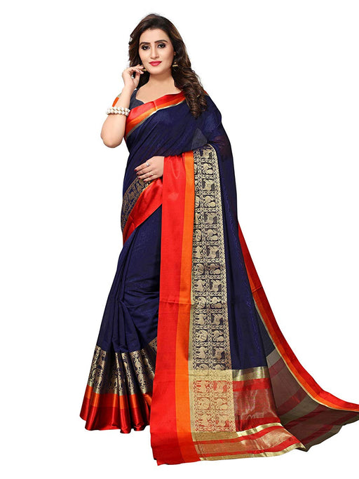 Navy Blue, Golden Color Chanderi Silk Saree only in Bigswipe