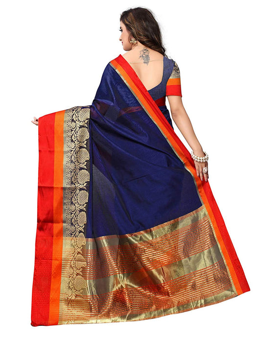 Navy Blue, Golden Color Chanderi Silk Saree only in Bigswipe