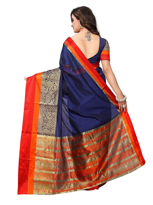 Navy Blue, Golden Color Chanderi Silk Saree only in Bigswipe