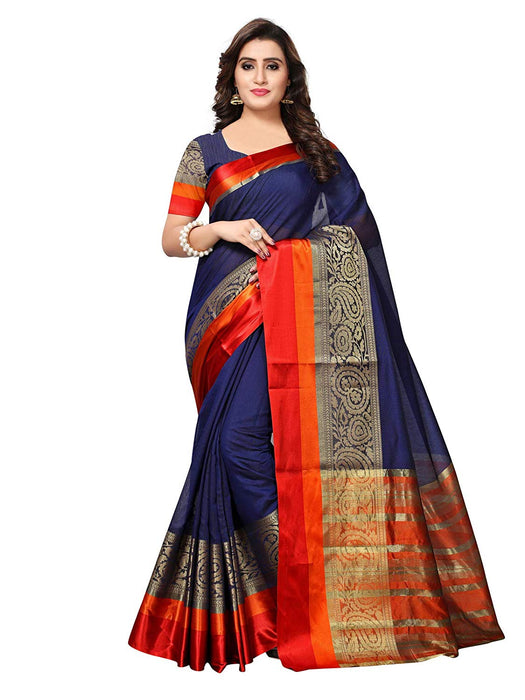 Navy Blue, Golden Color Chanderi Silk Saree only in Bigswipe