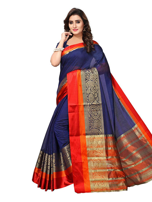 Navy Blue, Golden Color Chanderi Silk Saree only in Bigswipe