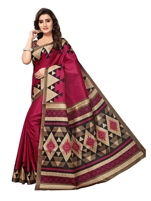 Maroon, Beige, Black Color Bhagalpuri Silk (Art Silk) Saree only in Bigswipe