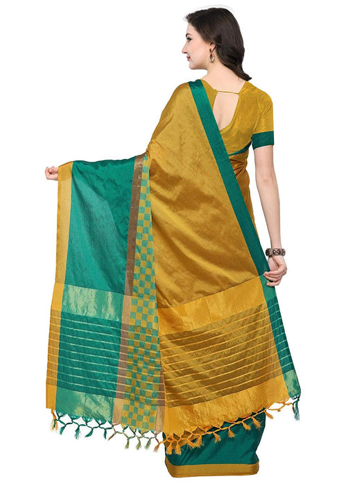 Yellow, Green Color Poly Silk Saree