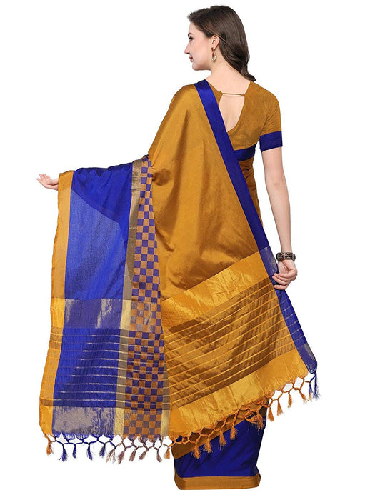 Yellow, Blue Color Poly Silk Saree