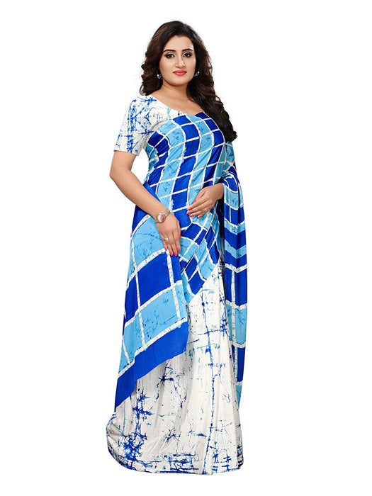 White, Blue Color Crepe Saree