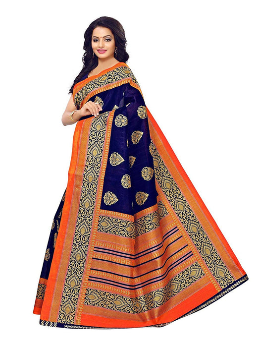 Navy Blue, Multi Color Poly Silk Saree only in Bigswipe