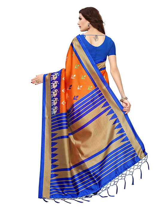 Orange, Blue, Multi Color Poly Silk Saree only in Bigswipe