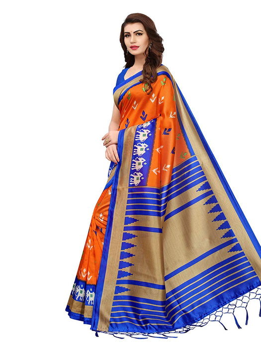 Orange, Blue, Multi Color Poly Silk Saree only in Bigswipe