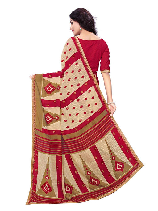 Red, Beige Color Georgette Saree