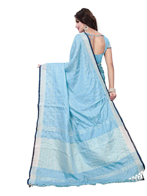 Sky Blue Color Poly Linen Saree