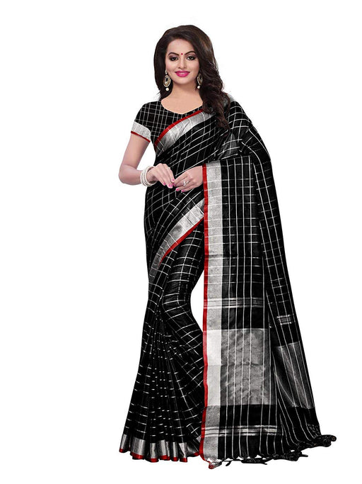 Black Color Poly Linen Saree only in Bigswipe