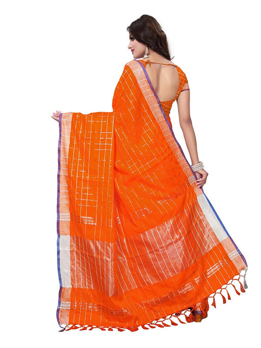 Orange Color Poly Linen Saree only in Bigswipe