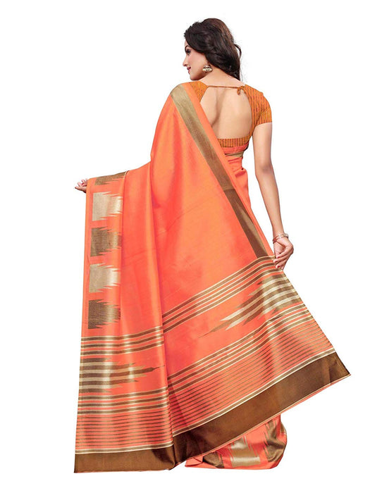 Orange, Multi Color Poly Silk Saree only in Bigswipe