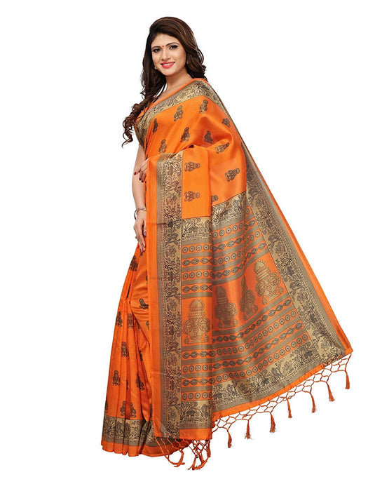 Orange, Beige Color Poly Silk Saree only in Bigswipe