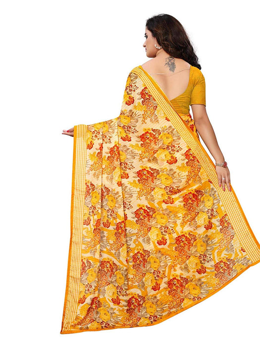 Yellow, Multi Color Chiffon Saree