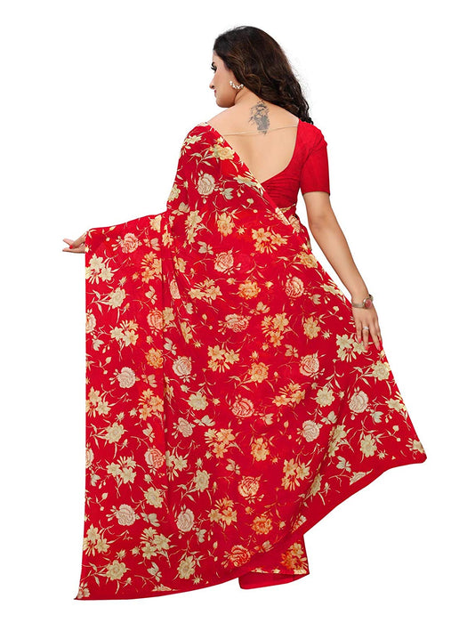 Red, Multi Color Chiffon Saree