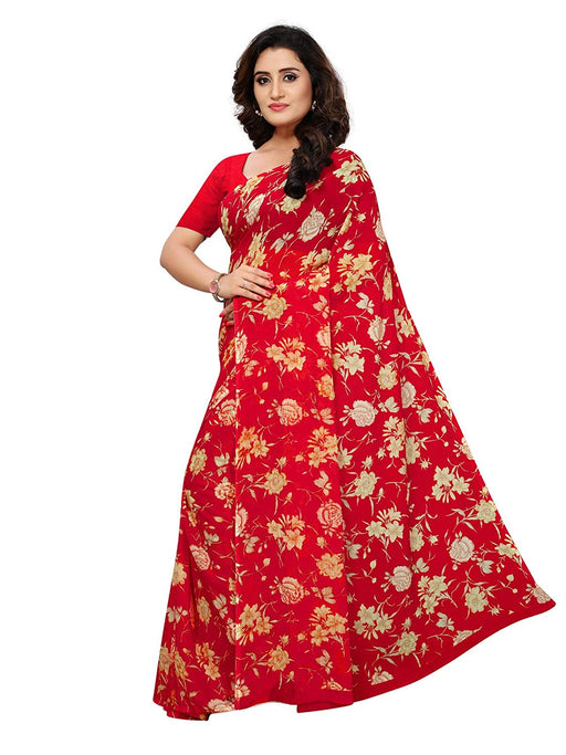 Red, Multi Color Chiffon Saree