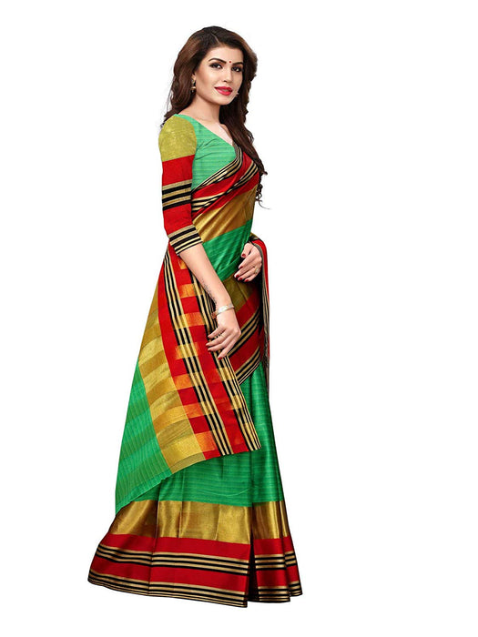 Green, Red, Golden Color Poly Silk Saree only in Bigswipe