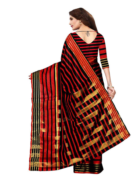 Red, Black Color Poly Silk Saree