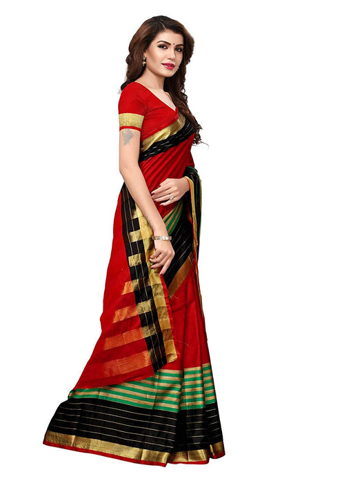 Red, Black, Green Color Poly Silk Saree