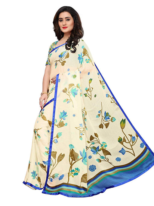 Off White, Blue Color Chiffon Saree only in Bigswipe