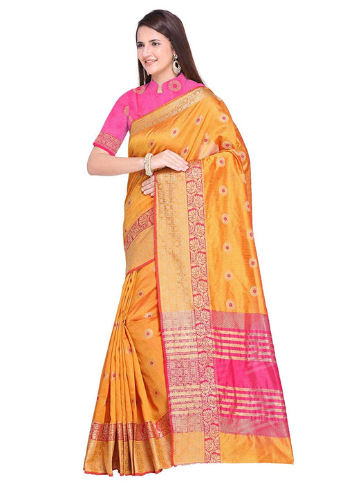 Yellow Color Tussar Silk (Poly Silk) Saree