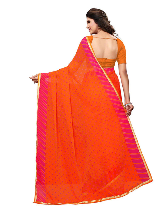 Orange, Pink Color Chiffon Saree only in Bigswipe