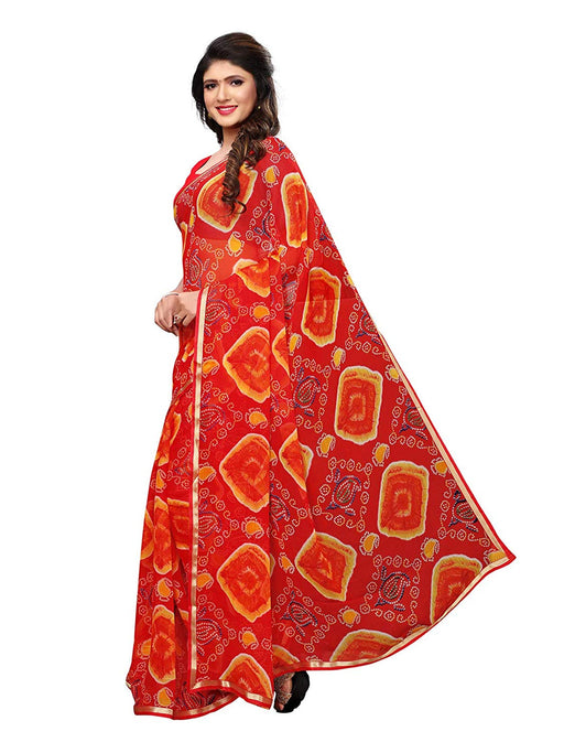 Red, Multi Color Chiffon Saree