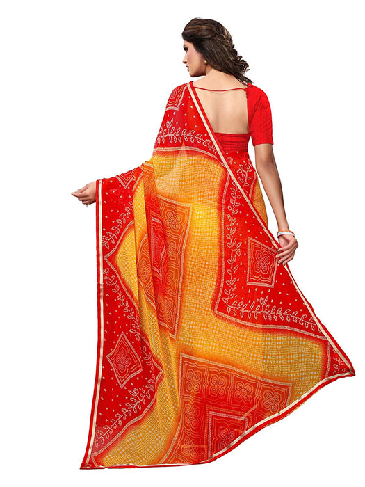 Yellow, Red Color Chiffon Saree