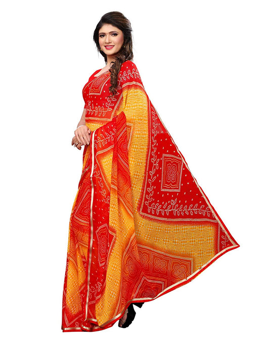 Yellow, Red Color Chiffon Saree