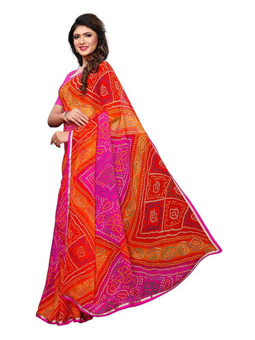 Pink, Orange, Multi Color Chiffon Saree only in Bigswipe