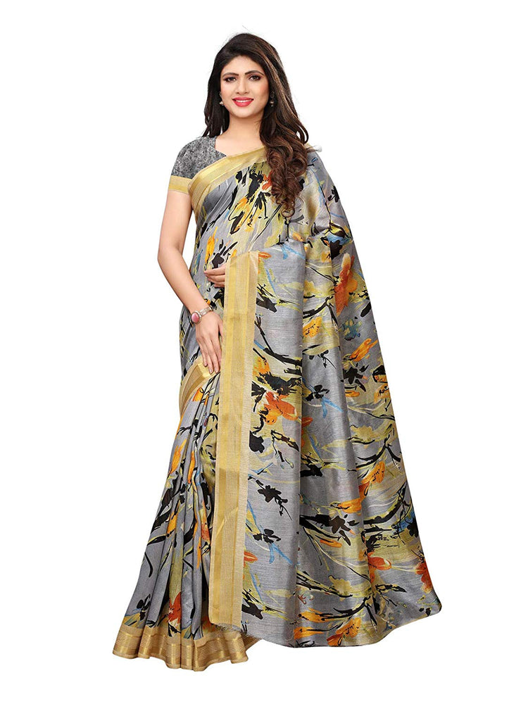 Grey, Multi Color Bhagalpuri Silk Saree only in Bigswipe