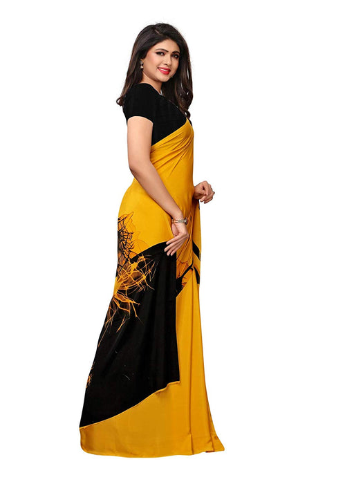 Yellow, Black Color Crepe Saree