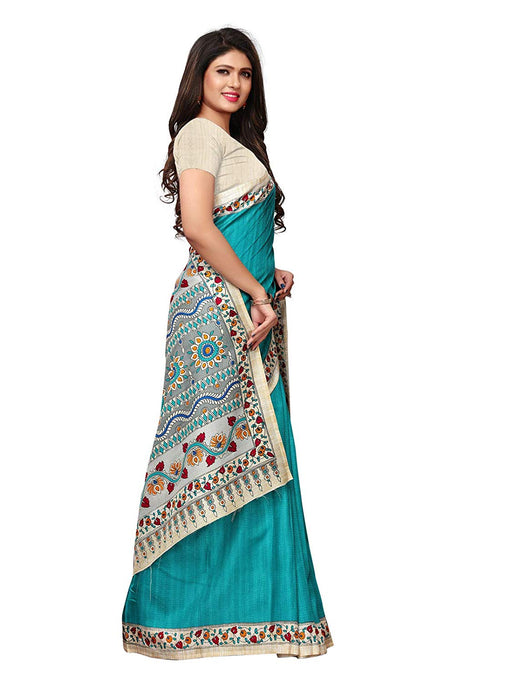 Turquoise, Multi Color Vichitra Silk (Poly Silk) Saree