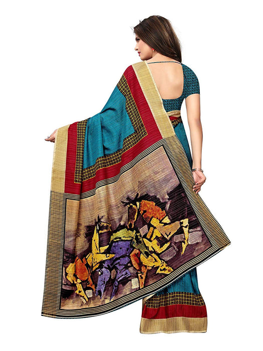 Turquoise, Multi Color Vichitra Silk (Poly Silk) Saree