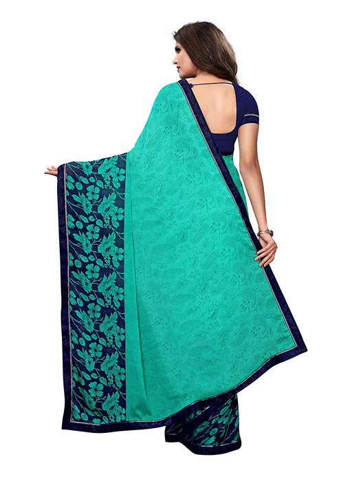 Turquoise, Multi Color Chiffon Saree