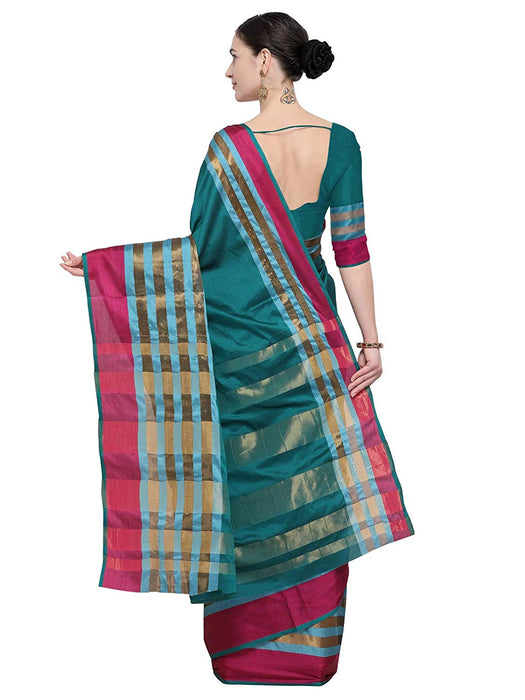 Turquoise, Magenta Color Poly Silk Saree