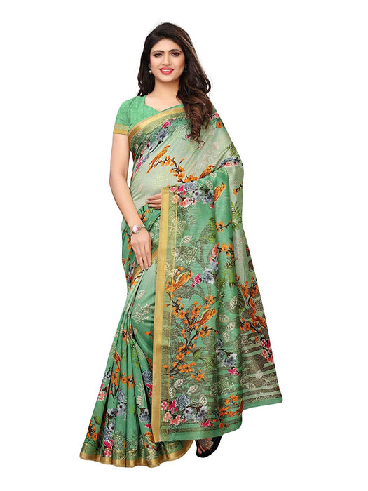 Green, Multi Color Bhagalpuri Silk Saree only in Bigswipe