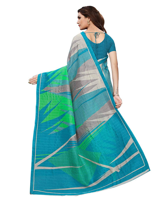 Turquoise, Multi Color Bhagalpuri Silk Saree