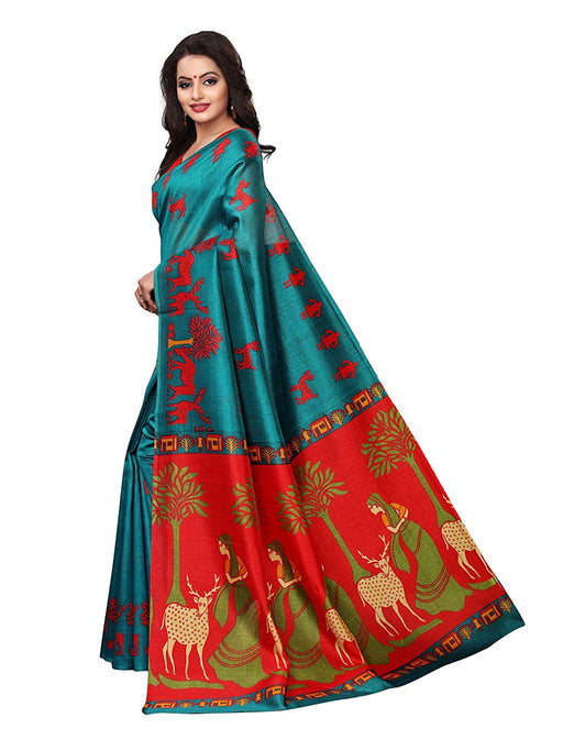 Turquoise Color Poly Silk (Kashmiri Silk) Saree