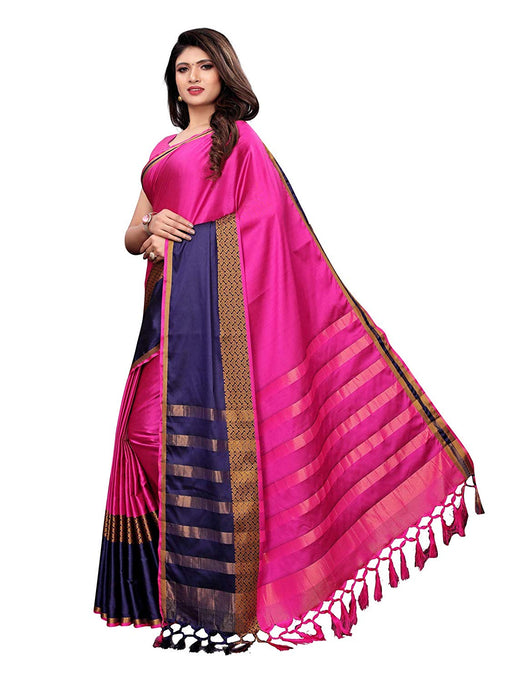 Pink, Navy Blue Color Poly Silk Saree only in Bigswipe