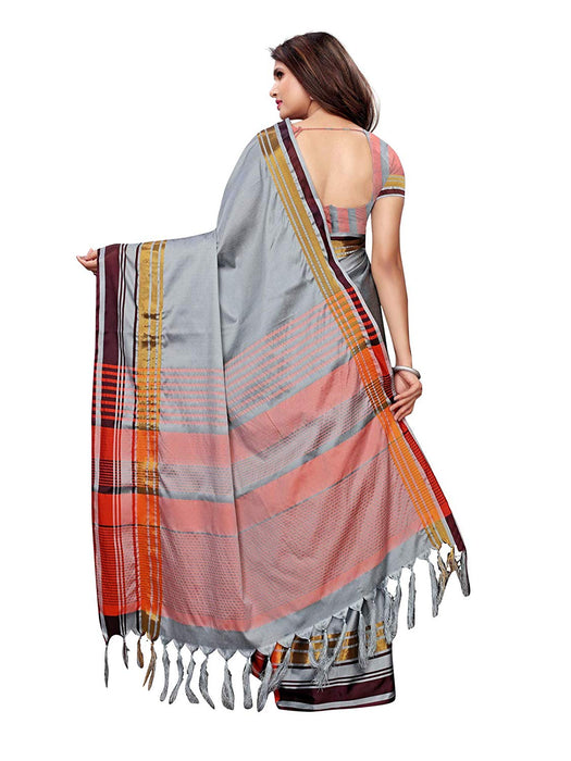 Grey, Peach Color Poly Silk Saree only in Bigswipe