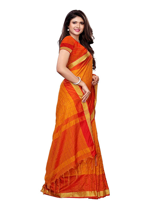 Yellow, Red Color Poly Silk Saree