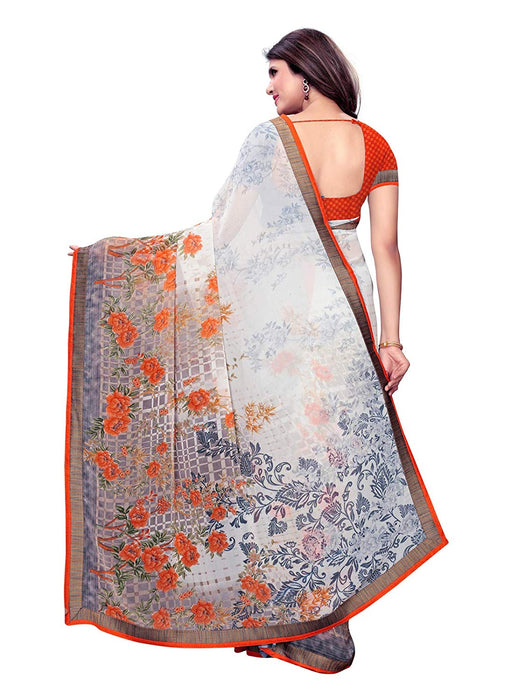 Off White, Orange Color Georgette Saree only in Bigswipe