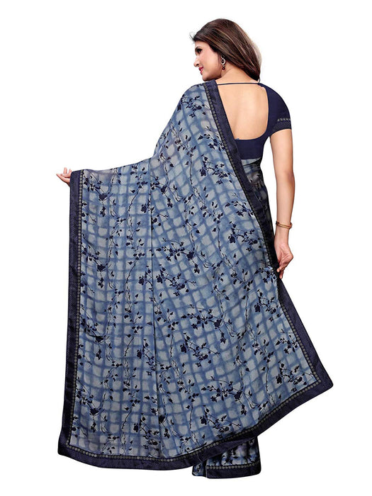 Navy Blue, Multi Color Chiffon Saree only in Bigswipe