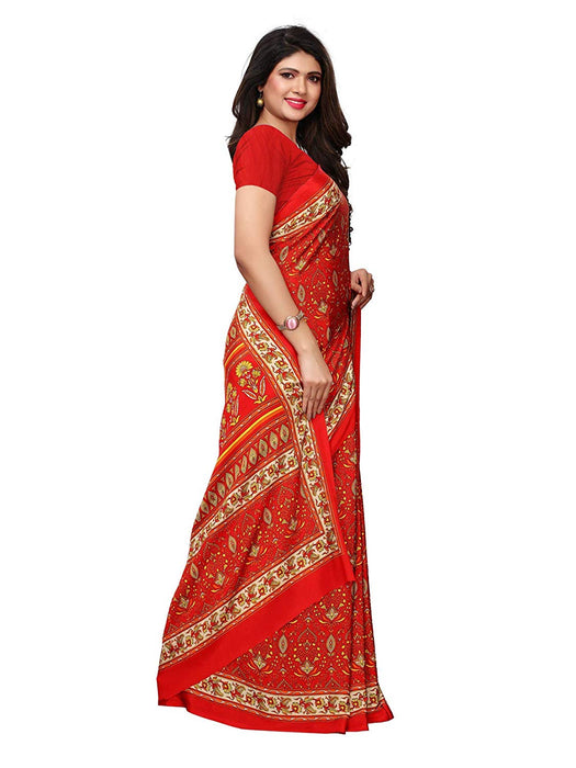 Red, Multi Color Crepe Saree